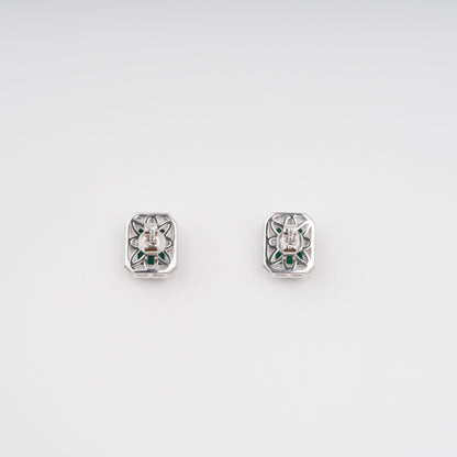 Mielikki Green Square Emerald Cut Gemstone Sterling Silver Earrings