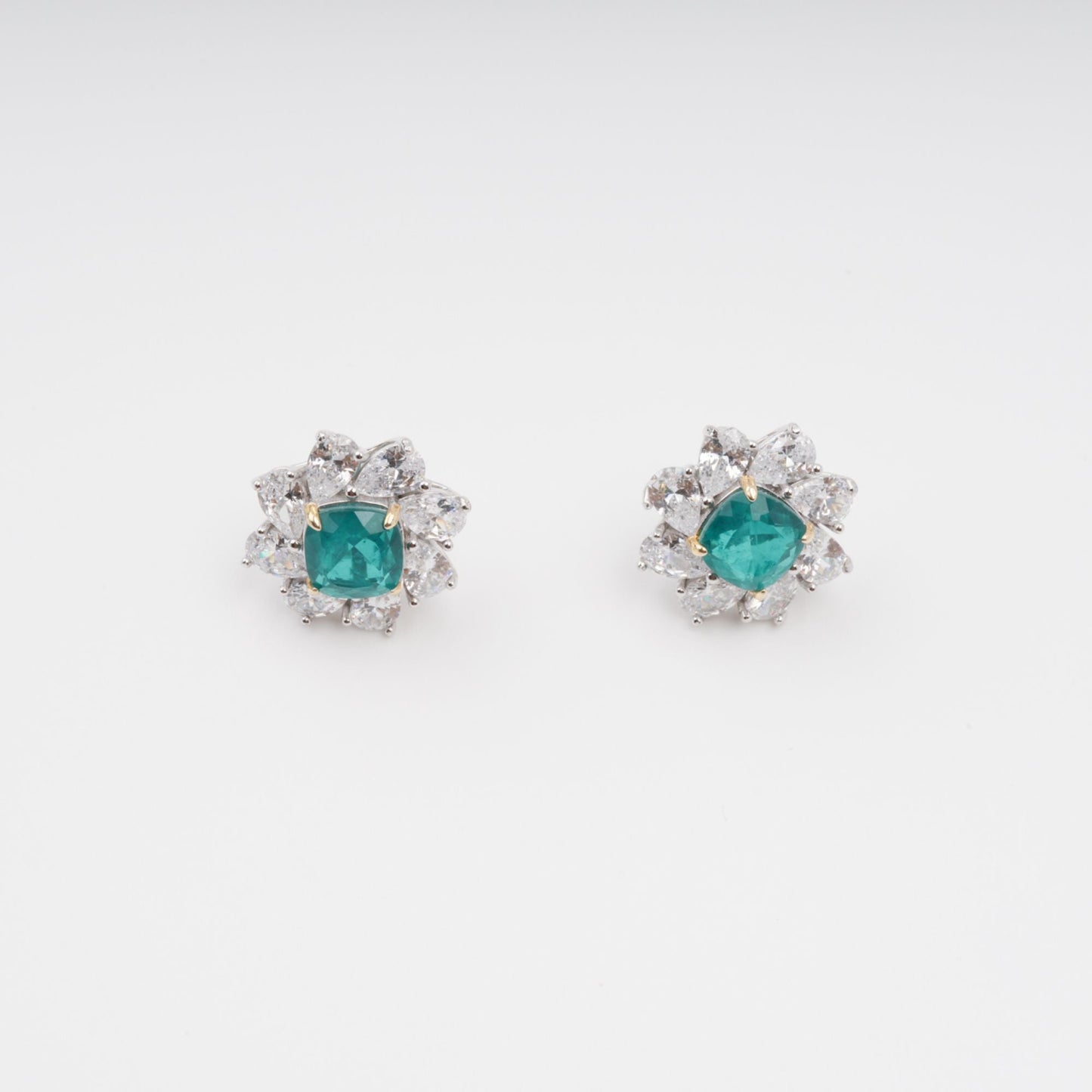 Erica Green Flower Shaped Gemstone Sterling Silver Earrings