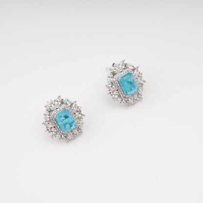 Kaisu Aquamarine Emerald Cut Gemstone Sterling Silver Earrings