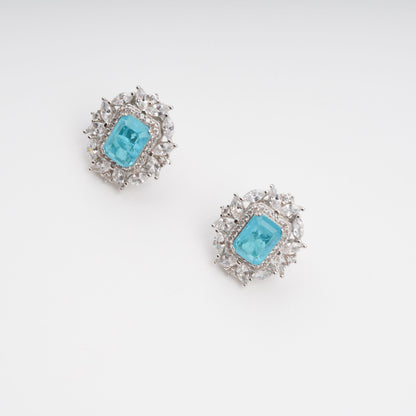 Kaisu Aquamarine Emerald Cut Gemstone Sterling Silver Earrings