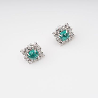 Hilja Green Round Cut Gemstone Sterling Silver Earrings