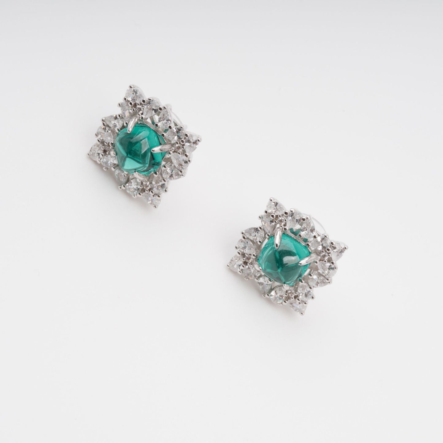 Hilja Green Round Cut Gemstone Sterling Silver Earrings