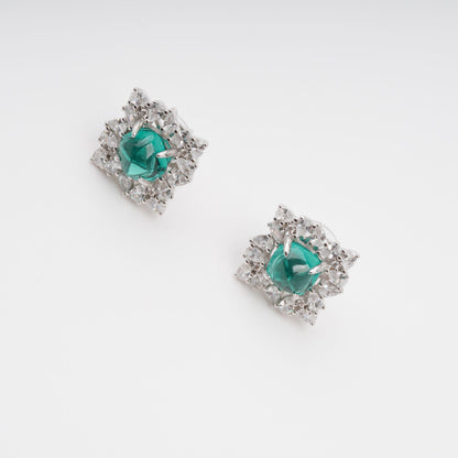 Hilja Green Round Cut Gemstone Sterling Silver Earrings