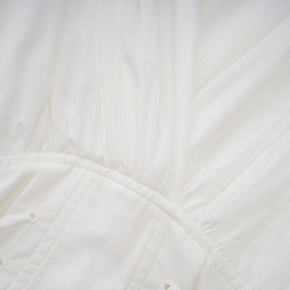 Vienne White Lace-Up Pleated Maxi Dress