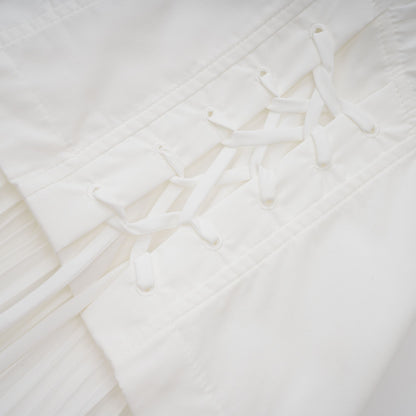 Vienne White Lace-Up Pleated Maxi Dress
