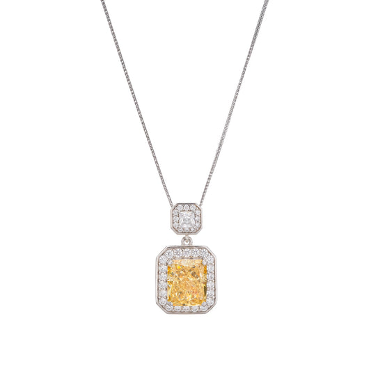 Pirjo Yellow Emerald Cut Gemstone Pendant Sterling Silver Necklace