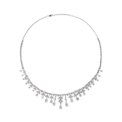 Salli Silver Tone Symmetrical Embellished Sterling Silver Necklace