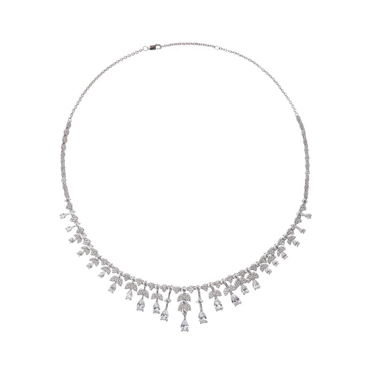 Salli Silver Tone Symmetrical Embellished Sterling Silver Necklace