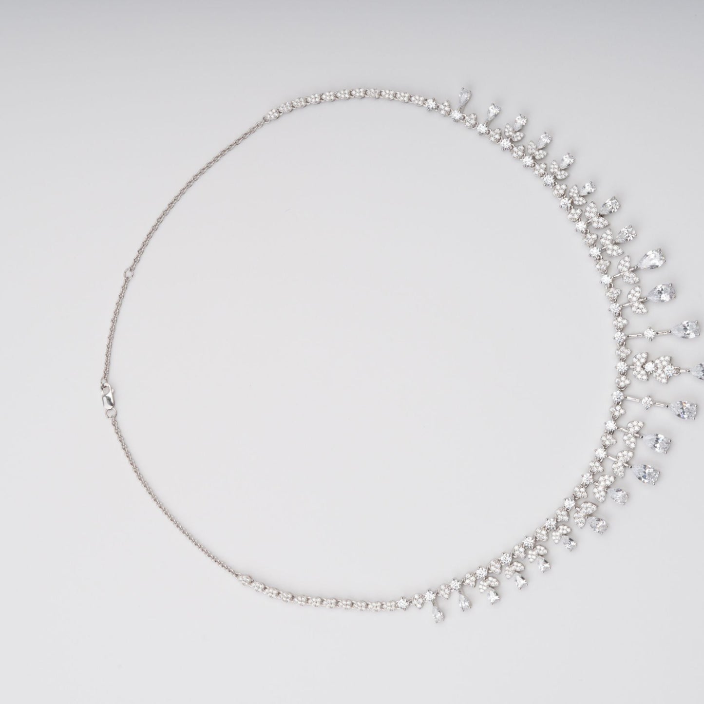 Salli Silver Tone Symmetrical Embellished Sterling Silver Necklace