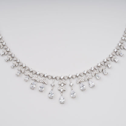 Salli Silver Tone Symmetrical Embellished Sterling Silver Necklace