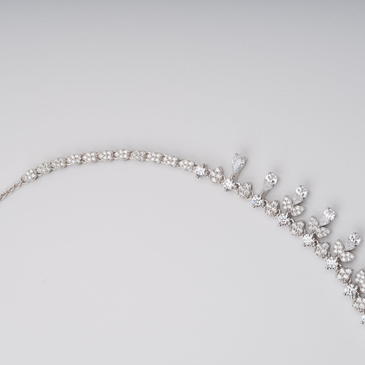 Salli Silver Tone Symmetrical Embellished Sterling Silver Necklace