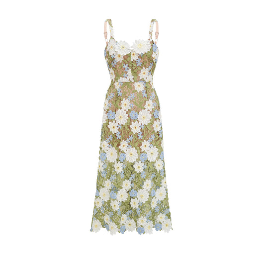 Carla floral embroidered hollow-carved midi dress