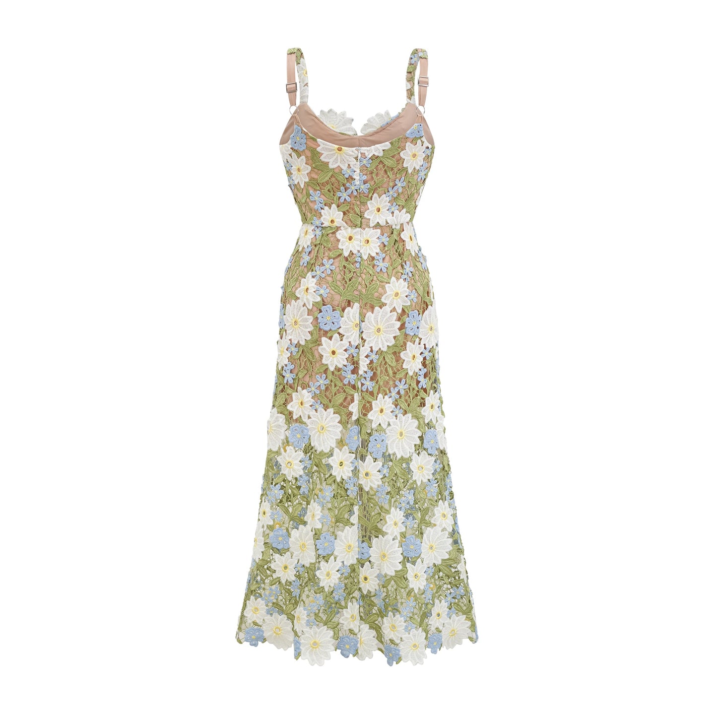Carla floral embroidered hollow-carved midi dress