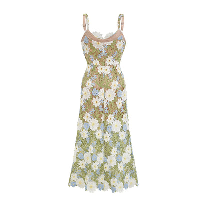 Carla floral embroidered hollow-carved midi dress