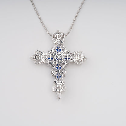 Tuulikki Blue Cross Shaped Pear Cut Gemstone Pendant Sterling Silver Necklace