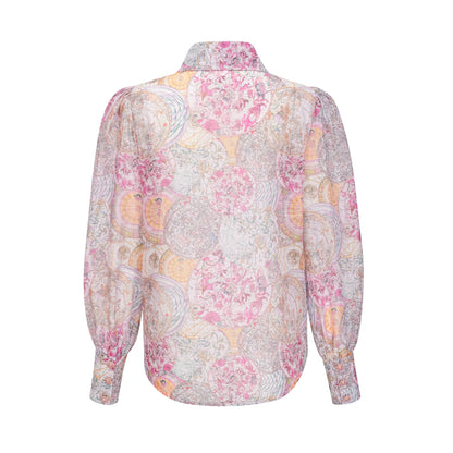 Cherry pink pattern-print shirt & skirt matching set