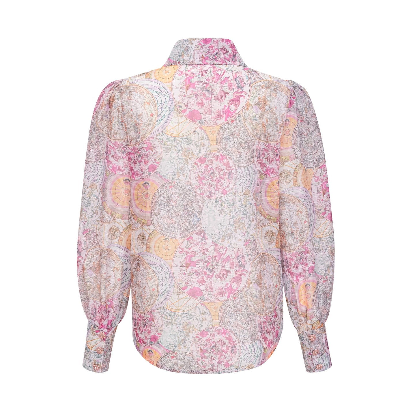 Cherry pink pattern-print shirt & skirt matching set
