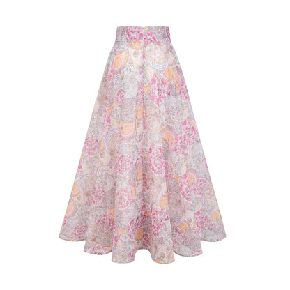 Cherry pink pattern-print shirt & skirt matching set