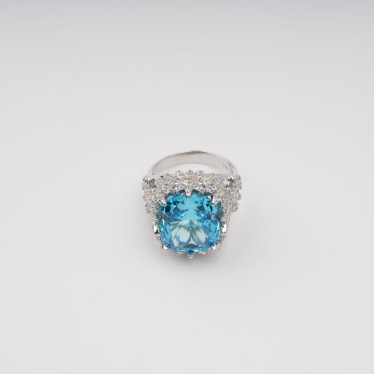 Éternité Blue Floral Motif Gemstone Sterling Silver Ring