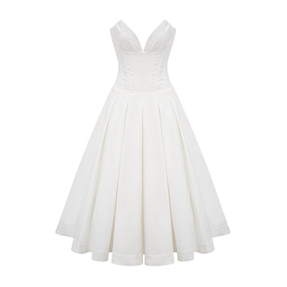 Katherine White Off-Shoulder Corset Midi Dress