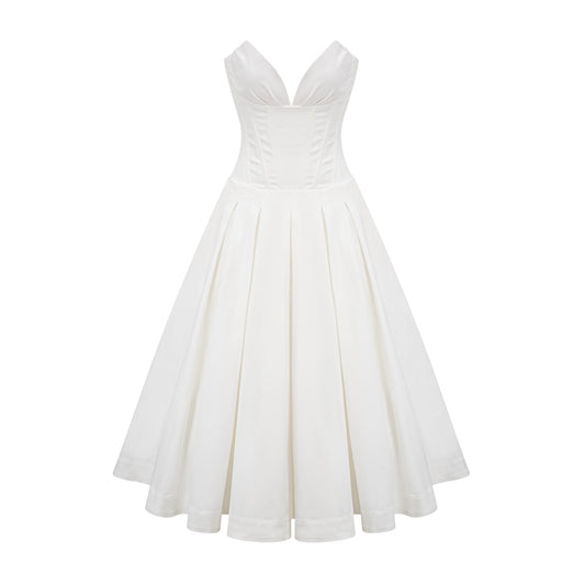 Katherine White Off-Shoulder Corset Midi Dress