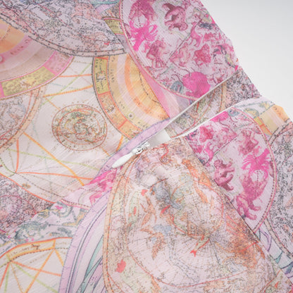 Cherry pink pattern-print shirt & skirt matching set