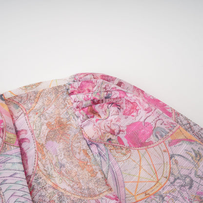 Cherry pink pattern-print shirt & skirt matching set