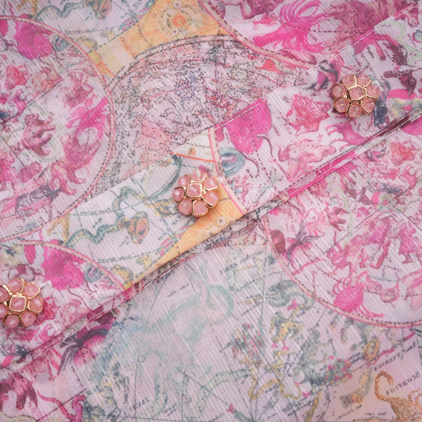 Cherry pink pattern-print shirt & skirt matching set