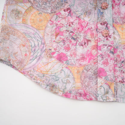 Cherry pink pattern-print shirt & skirt matching set