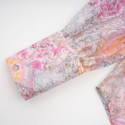 Cherry pink pattern-print shirt & skirt matching set