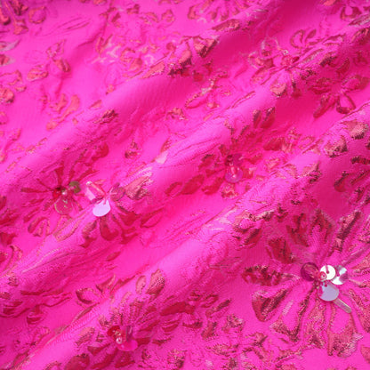 Celestia Floral-Appliqué Embellished Mini Dress in Pink