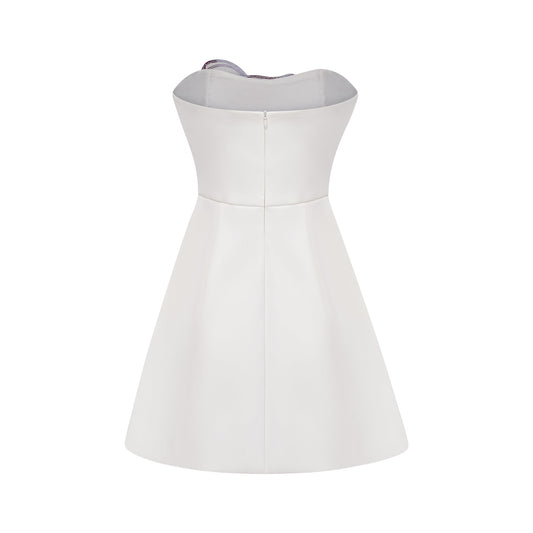 Irène White Off-Shoulder Sequin Floral Embroidered Mini Dress