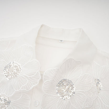 Béatrix white embellished semi-sheer shirt