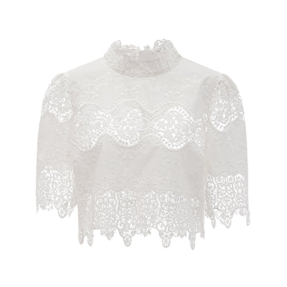 Raphaëlle lace-trim cut-out cropped top & trousers matching set