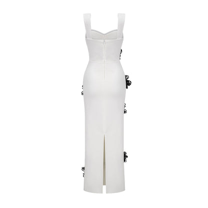 Olivia white floral-appliqué bandage maxi dress