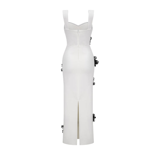 Olivia white floral-appliqué bandage maxi dress