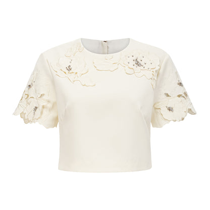 Coralie neutrals 3D-petal top & skirt matching set