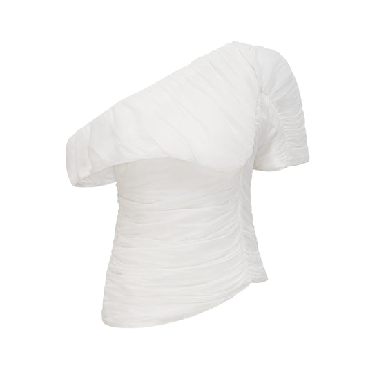Adèle creased top & trousers matching set in White