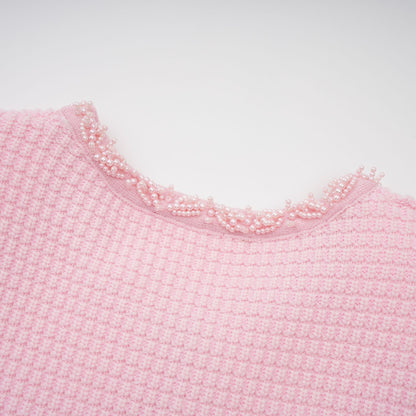 Eugénie pink beaded knit mini dress