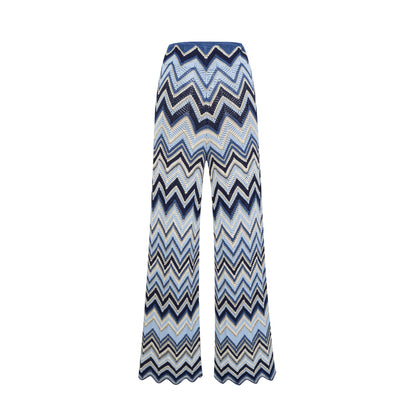 Irina blue zigzag-woven pointelle-knit top & trousers matching set