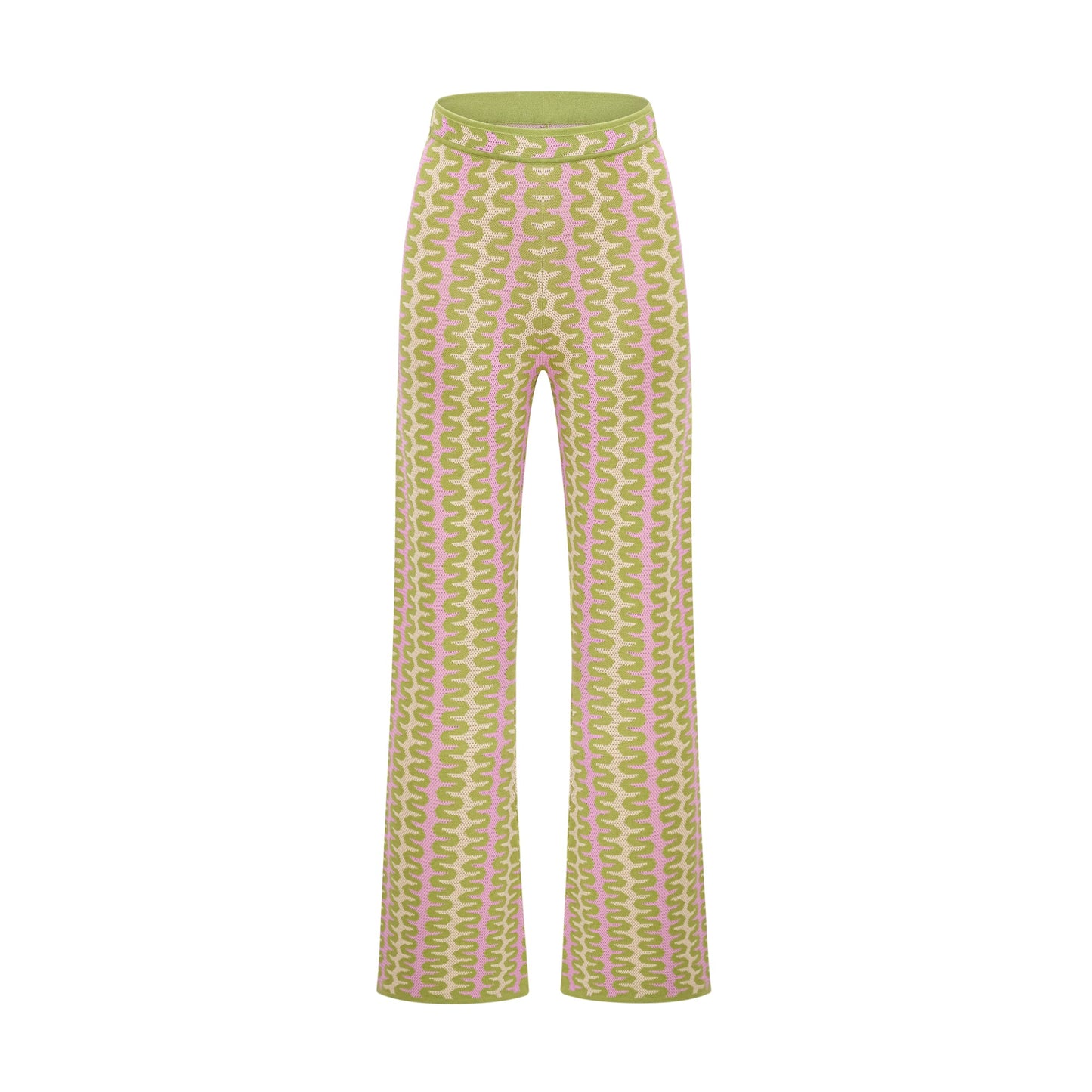 Ophélie green color-block knitted shirt & trousers matching set