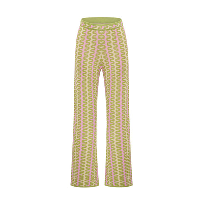 Ophélie green color-block knitted shirt & trousers matching set