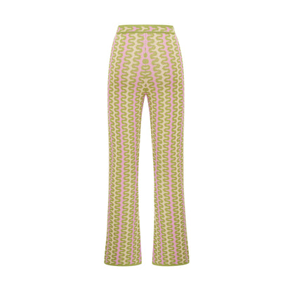 Ophélie green color-block knitted shirt & trousers matching set