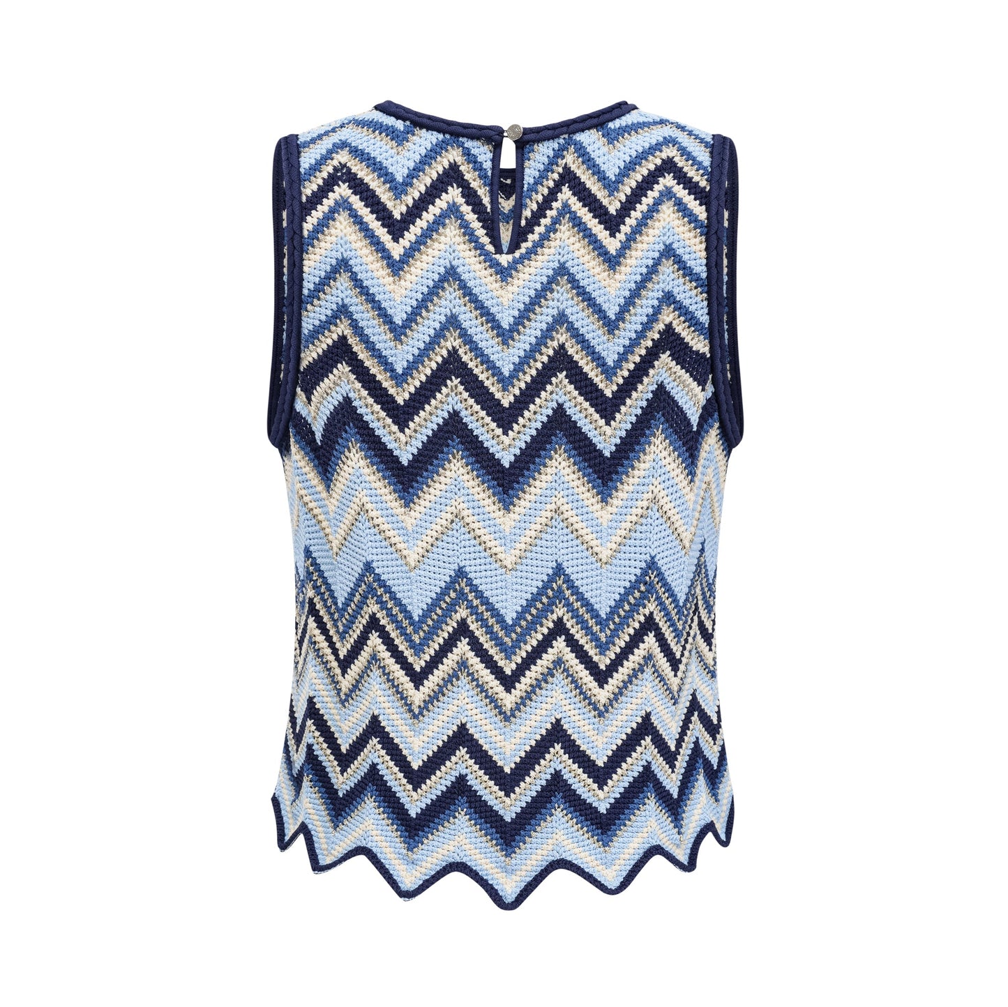 Irina blue zigzag-woven pointelle-knit top & trousers matching set