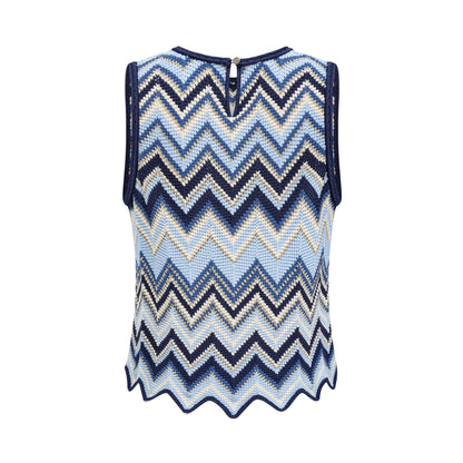 Irina blue zigzag-woven pointelle-knit top & trousers matching set