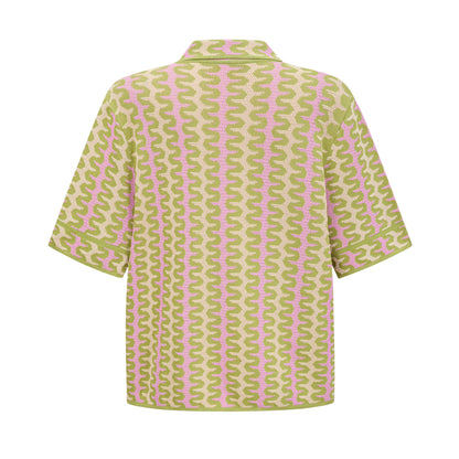 Ophélie green color-block knitted shirt & trousers matching set