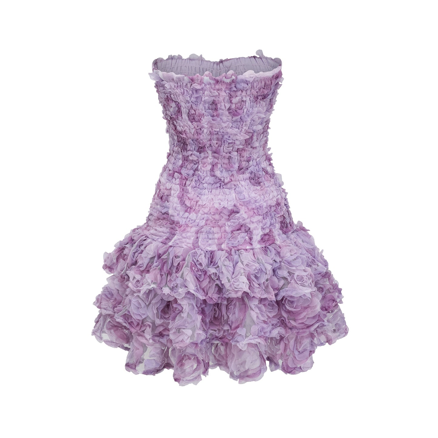 Mylène purple 3D-petal tiered tulle mini dress