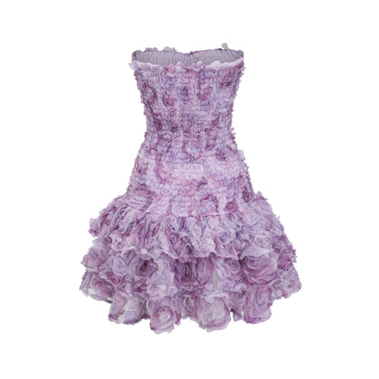 Mylène purple 3D-petal tiered tulle mini dress