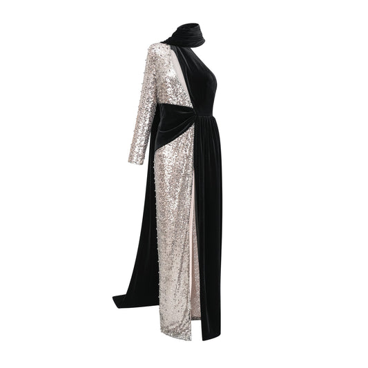 Juliette sequin-embellished asymmetrical maxi dress