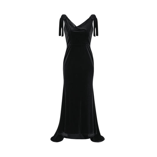 Audrey embellished velvet open-back maxi dress